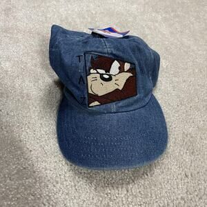 Vintage Looney Tunes Taz Hat Cap Fitted Adult One Size Blue Denim Cartoon 90s